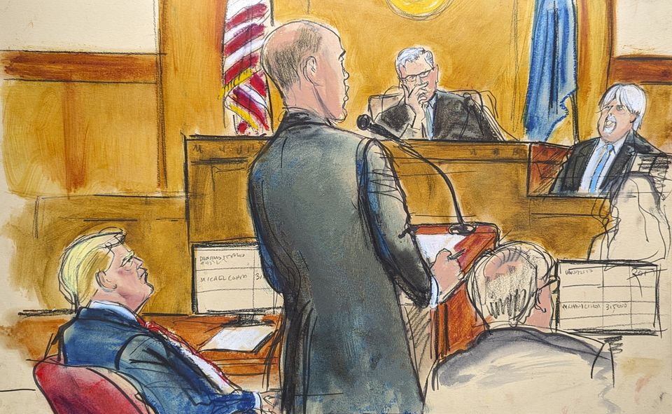 Trump defence lawyer Emil Bove cross-examines Jeffrey McConney (Elizabeth Williams/AP)