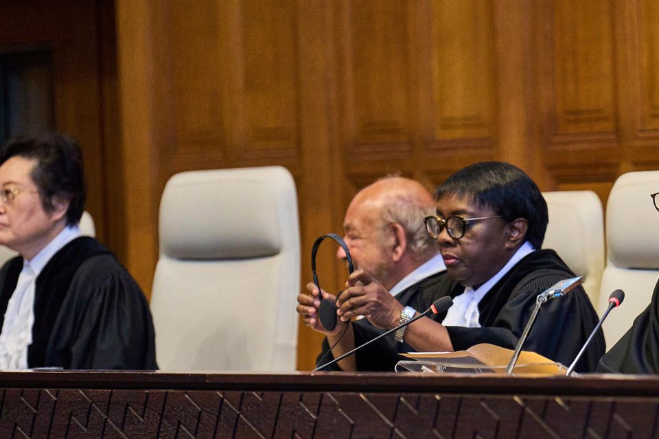 Presiding Judge Nawaf Salam reads the ruling in the International Court of Justice (Phil Nijhuis/AP)