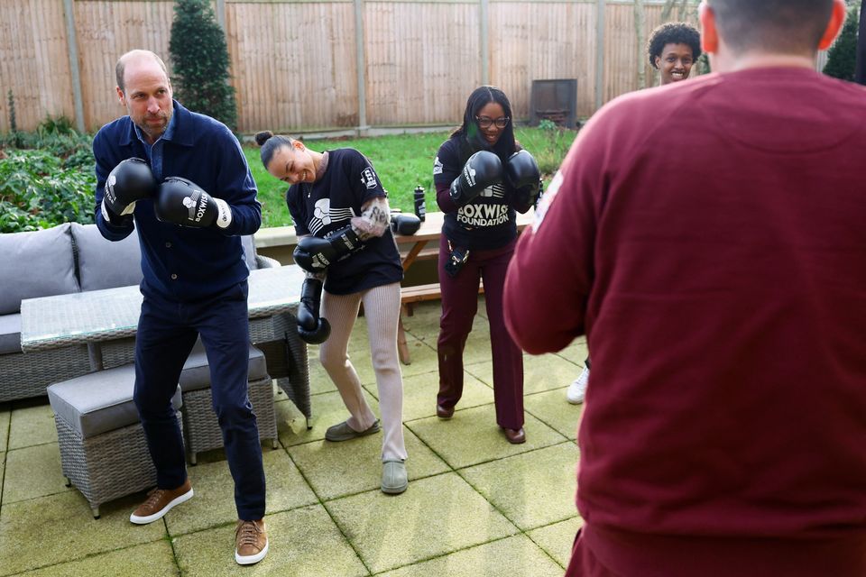 The prince during a boxing drill (Hannah McKay/PA)