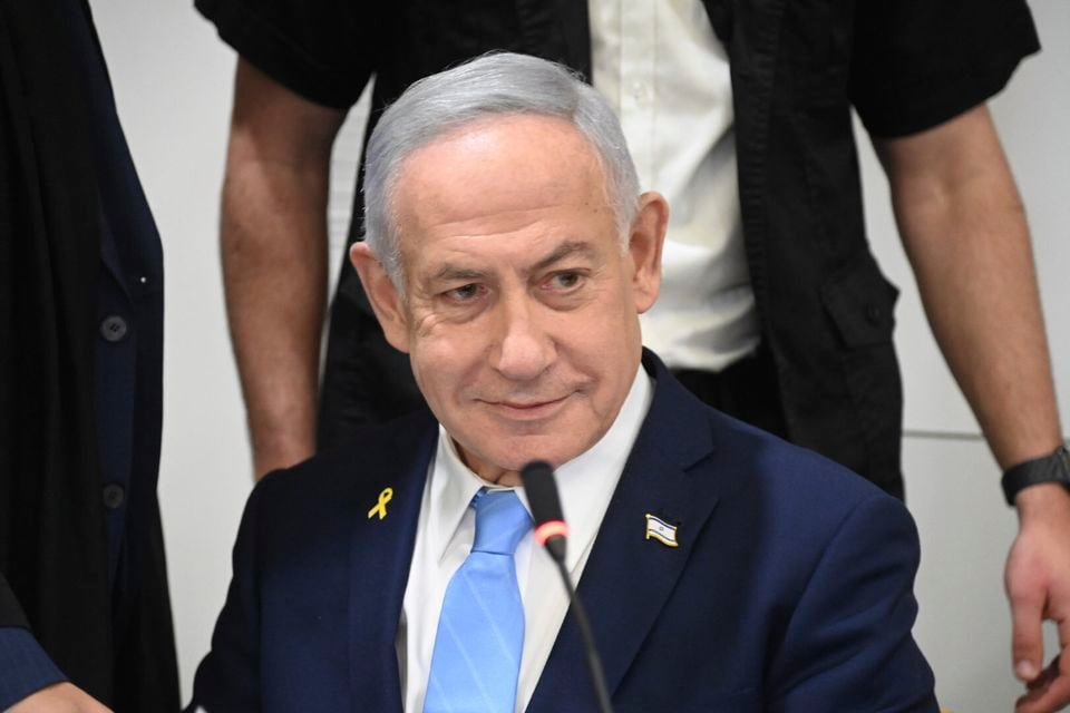 Israel’s Prime Minister Benjamin Netanyahu attends his trial on corruption charges at the district court in Tel Aviv (Yair Sagi/Pool Photo via AP)