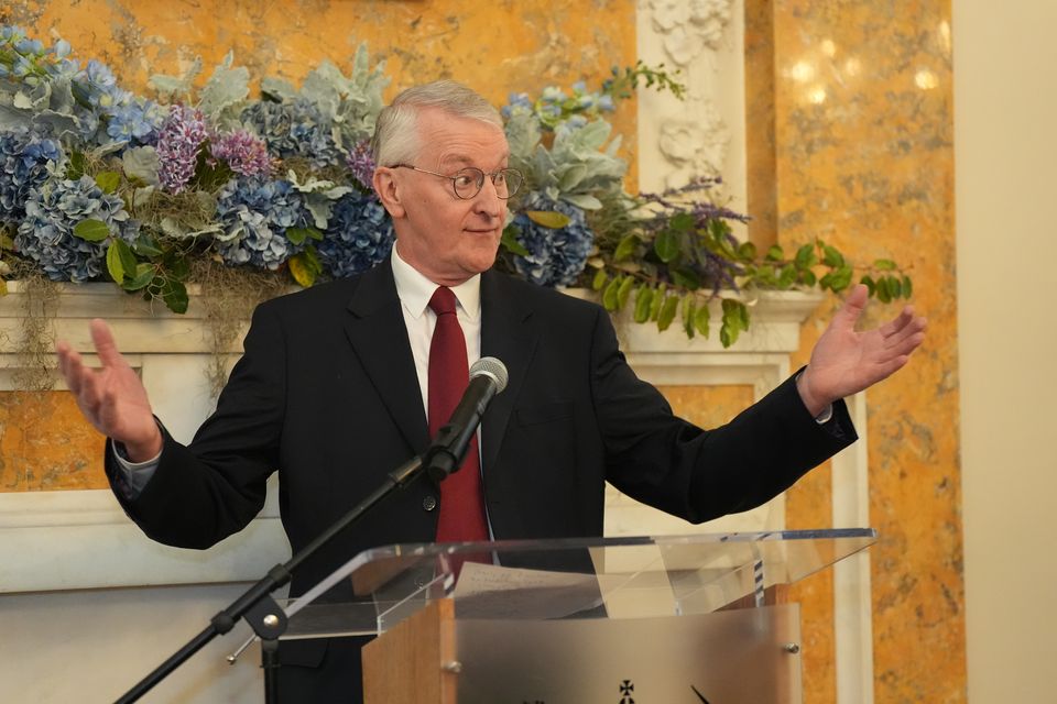 Hilary Benn speaks during the St Patrick’s Day breakfast hosted by UK ambassador to the US Lord Peter Mandelson (Niall Carson/PA)