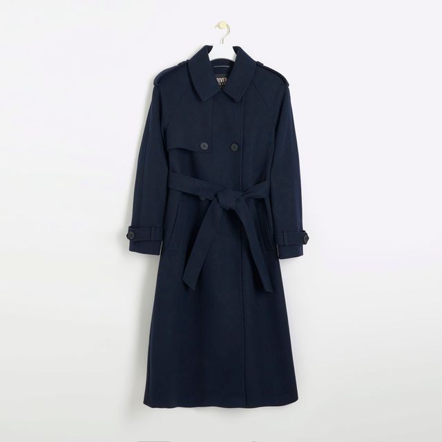 Navy Belted Longline Trench Coat, £99, River Island
