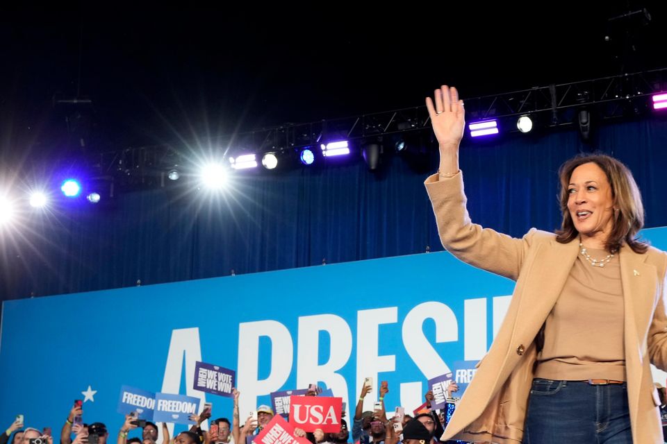 Kamala Harris at a campaign rally on Saturday in North Carolina (Jacquelyn Martin/AP)