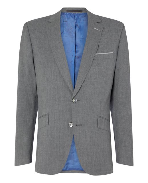 Grey tapered fit wool-stretch mix and match suit jacket with notched lapels, £179