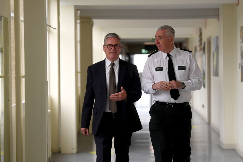 Prime Minister Keir Starmer with PSNI Chief Constable Jon Boutcher during a visit to PSNI College at Garnerville in Belfast (Charles McQuillan/PA)