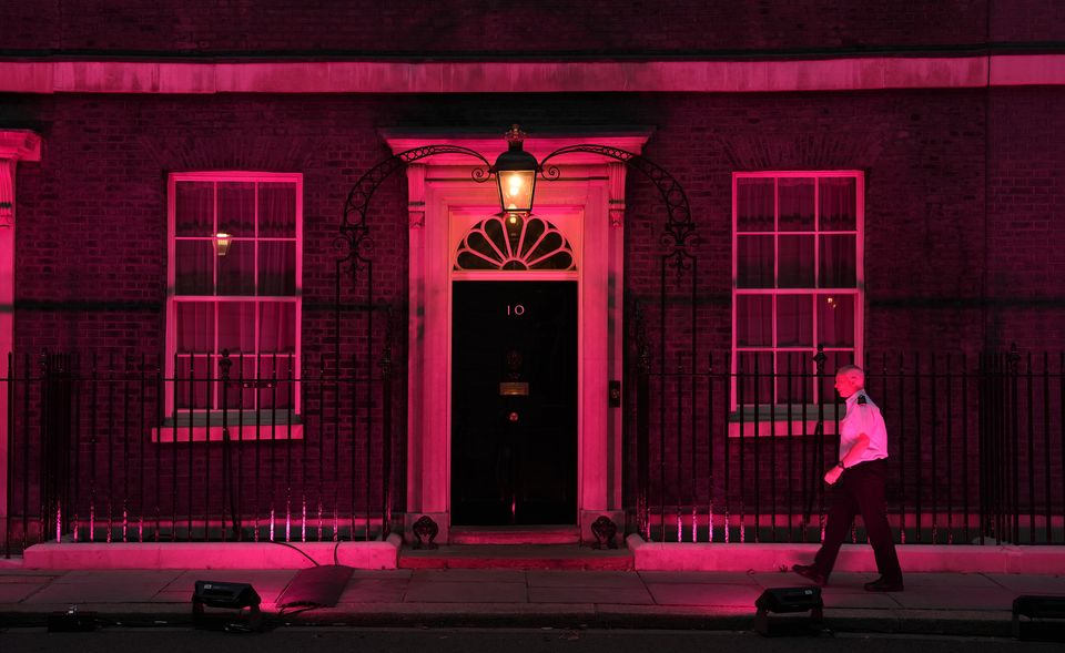 10 Downing Street was also lit up in pink as part of the remembrance (Jordan Pettitt/PA)