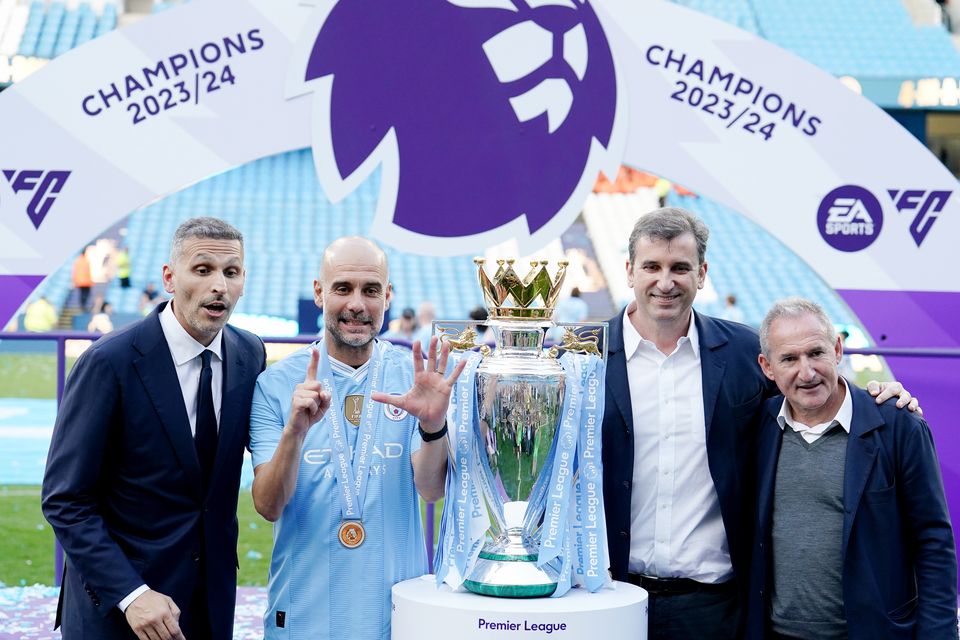 Pep Guardiola, second left, and Txiki Begiristain, right, have a close relationship (Martin Rickett/PA)