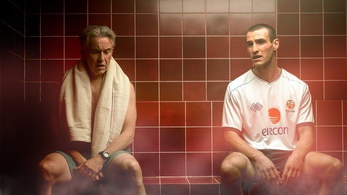 Steve Coogan as Mick McCarthy and Éanna Hardwicke as Roy Keane in Saipan. Source: X