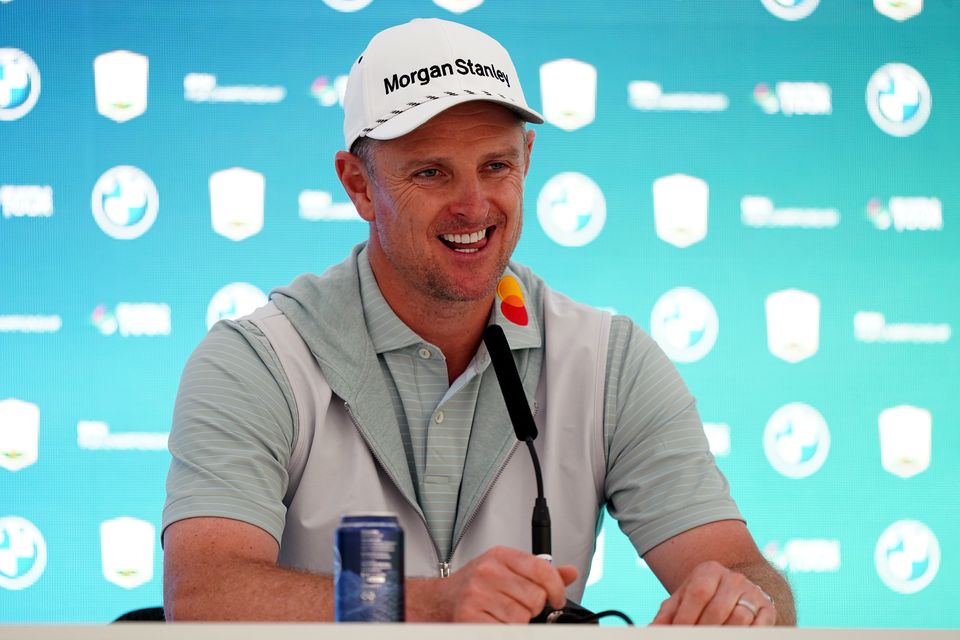 Justin Rose during a press conference ahead of the 2024 BMW PGA Championship at Wentworth (Zac Goodwin/PA)