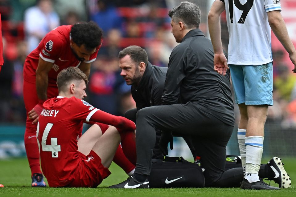 Conor Bradley was taken off injured in Liverpool's loss to Crystal Palace
