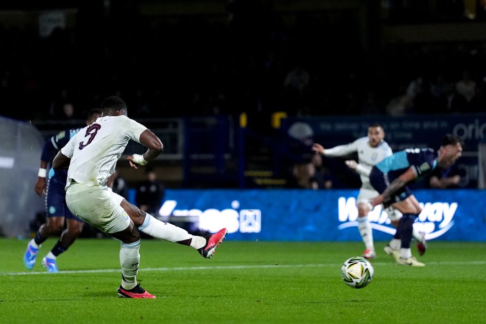 Jhon Duran scores Aston Villa’s second goal from the penalty spot (Bradley Collyer/PA)