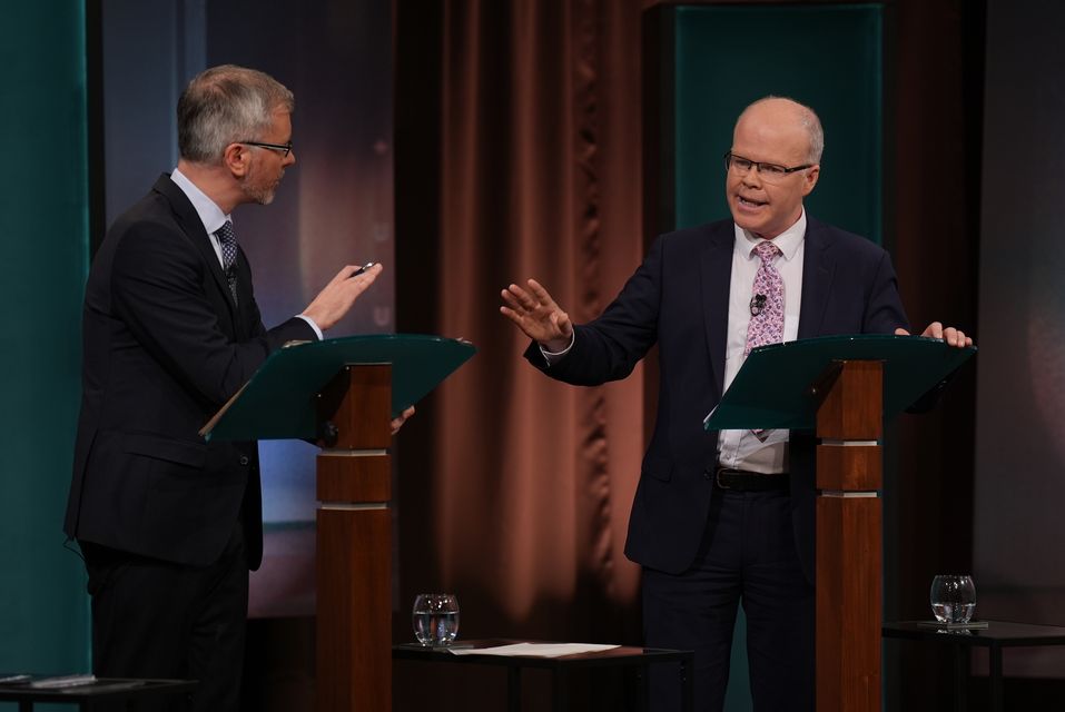 Mr O’Gorman debating Aontu leader Peadar Toibin (Niall Carson/PA)