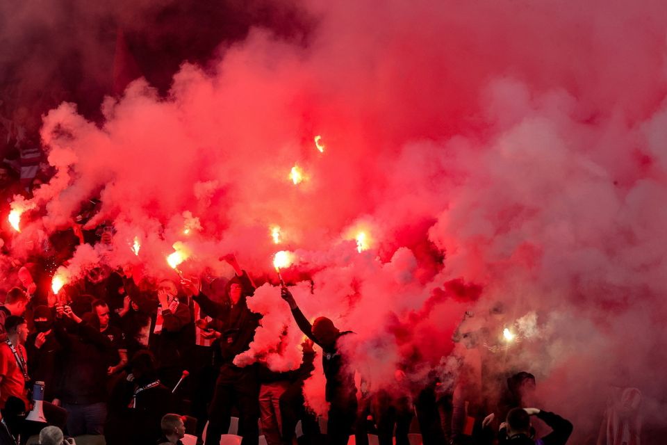 2024 Sports Direct FAI Cup Final, Aviva Stadium, Dublin 10/11/2024
Drogheda United vs Derry City
A view of flares
Mandatory Credit ©INPHO/Bryan Keane