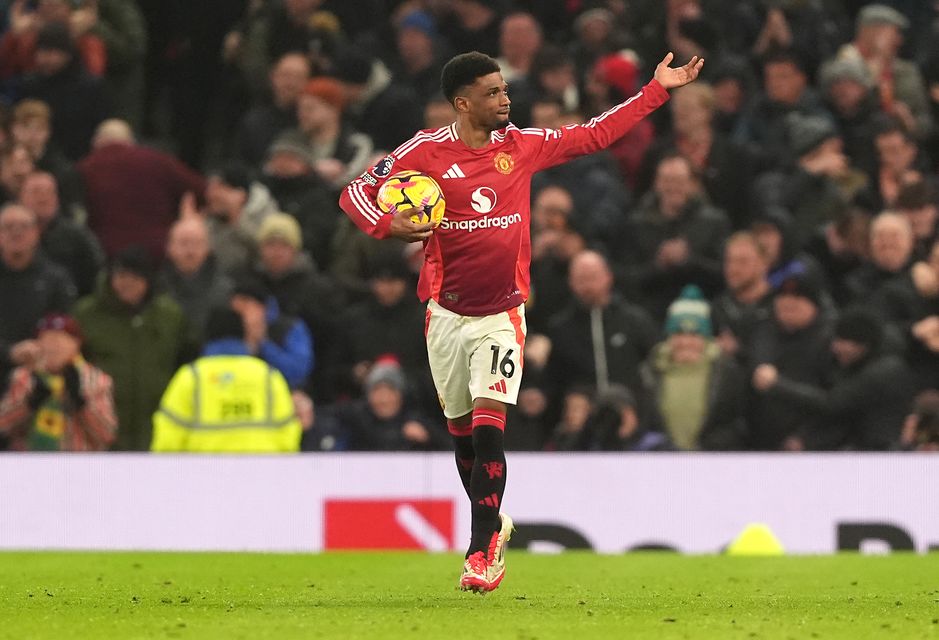 Amad Diallo’s hat-trick earned a win for United on Thursday (Martin Rickett/PA)