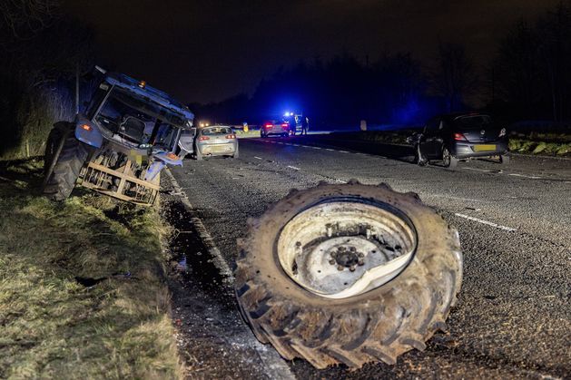 A26 Lisnevenagh Road: Emergency services attending crash involving tractor on main Co Antrim road