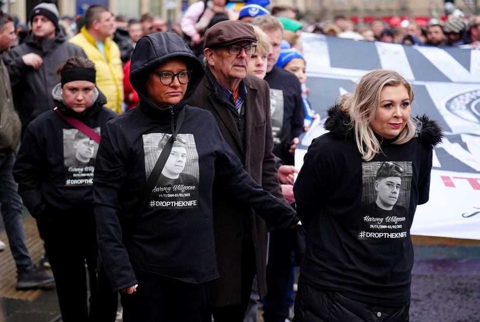 Harvey Willgoose’s mother Caroline Willgoose marched to Sheffield United’s Bramall Lane ground in memory of her son, ahead of a match (Mike Egerton/PA)