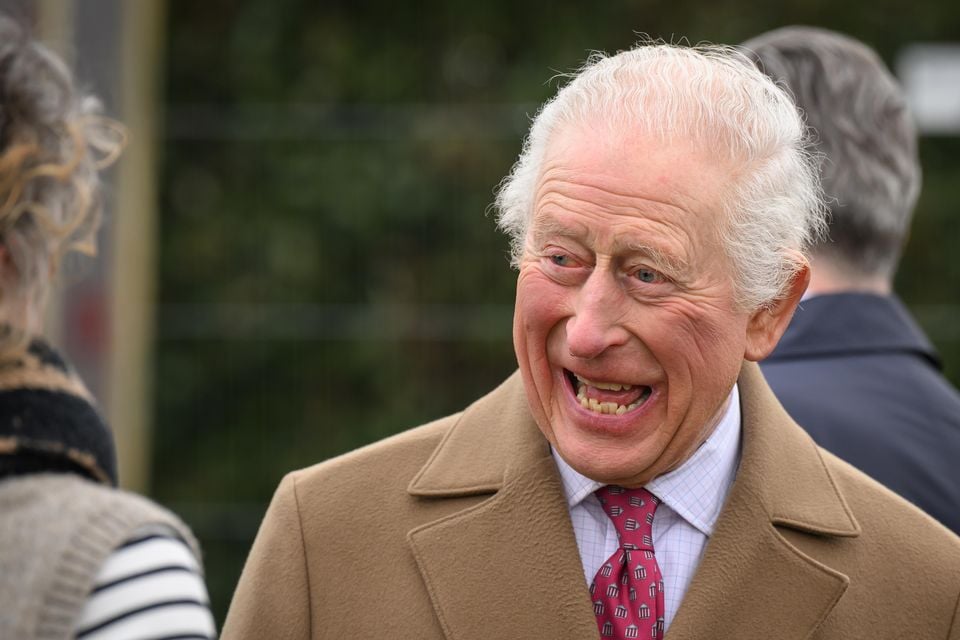 The King speaks with volunteers during a visit to Newquay Orchard (Leon Neal/PA)