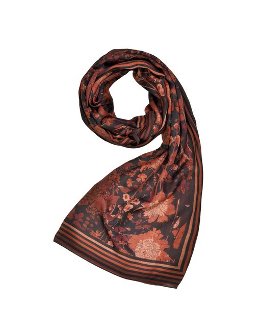 Deco Blooms Brown Stripe Border scarf, £30, Fable England