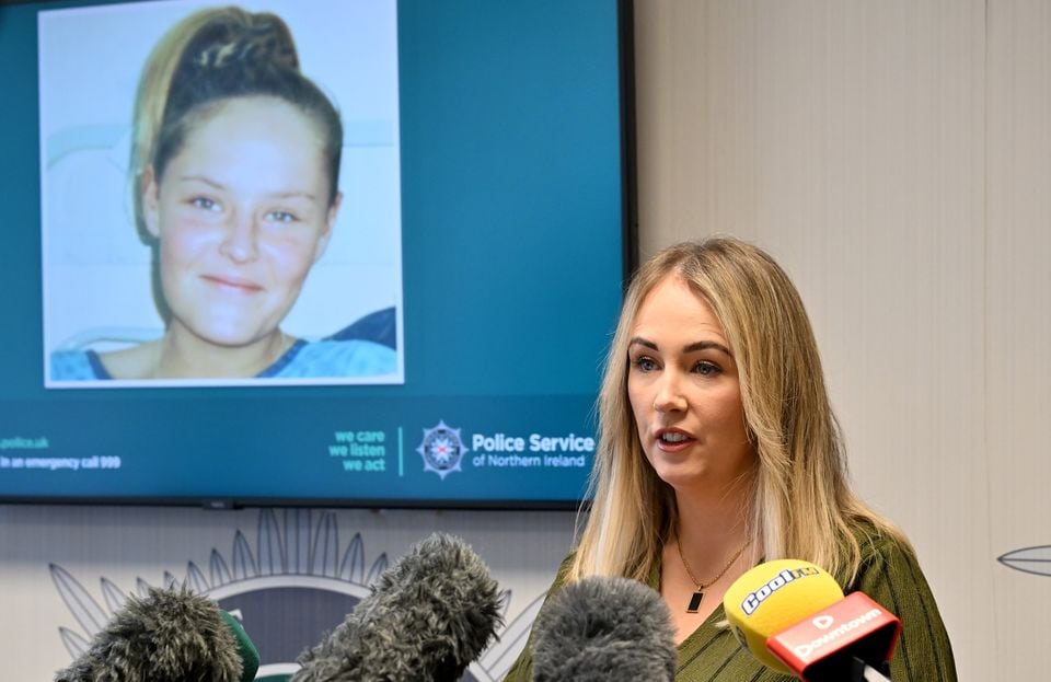 Joanne the sister of Lisa Dorian pictured at press conference on the Anniversary of Lisa’s disappearance at police headquarters. Credit: Presseye