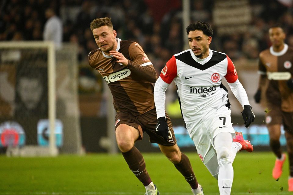 Eintracht Frankfurt forward Omar Marmoush (right) is reportedly a target for City (Gregor Fischer/AP)