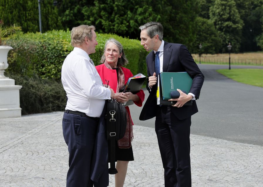 Former taoiseach Enda Kenny, left, and ex-chief justice Susan Denham joined Taoiseach Simon Harris for the meeting of the Council of State (Maxwells/PA)