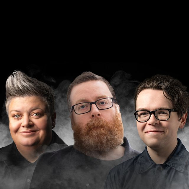 Frankie Boyle, centre, Susie McCabe and Christopher MacArthur-Boyd star in Here Comes The Guillotine (Glasgow International Comedy Festival/PA)