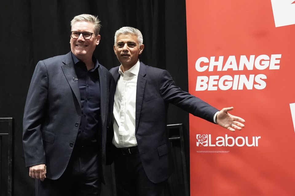 Sir Keir Starmer, left, and Sadiq Khan at a reception on the eve of the Labour Party conference (Stefan Rousseau/PA)