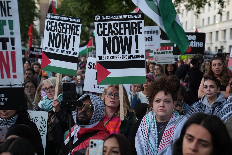 People taking part in a Palestine Solidarity Campaign rally on Whitehall in central London in September (Lucy North/PA)