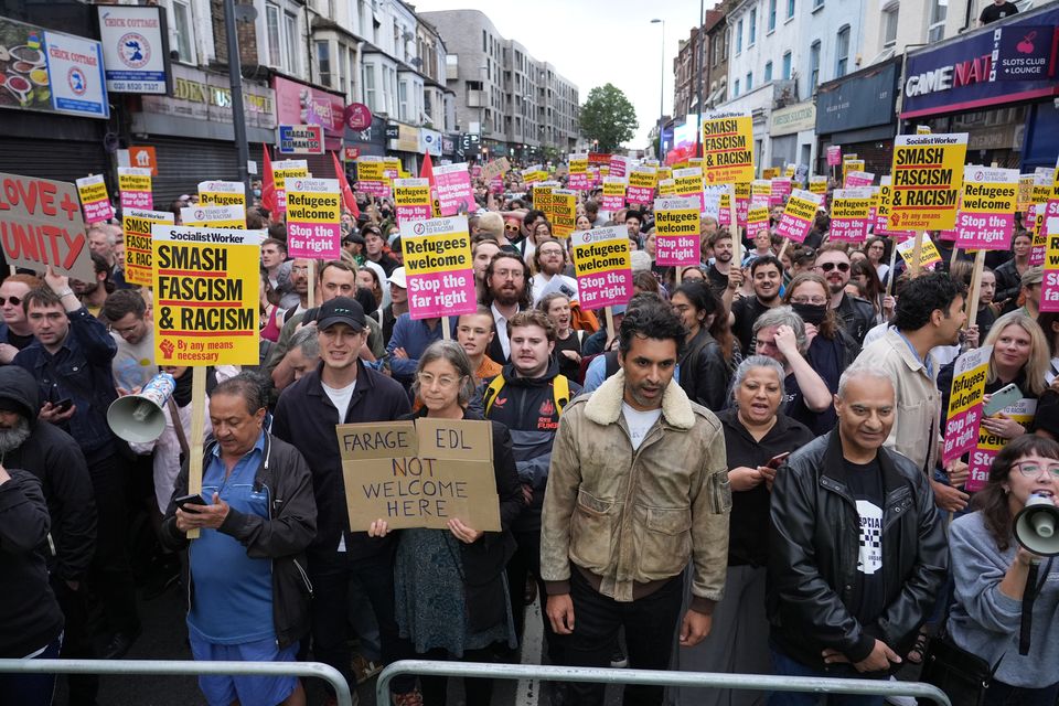 Demonstrators at an anti-racism protest in Walthamstow (PA)