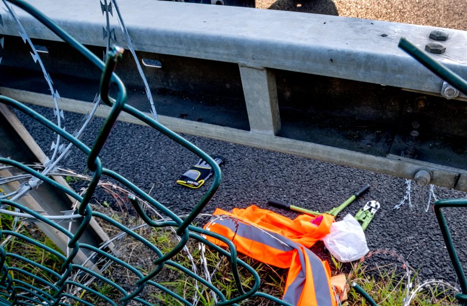 Equipment left behind after a hole was cut in a fence (Michael Probst/AP)