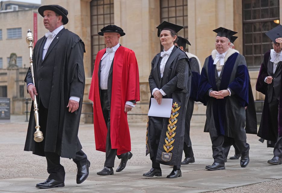 Lord William Hague (second left) ahead of his inauguration as the Chancellor of Oxford University at Sheldonian Theatre, Oxford (Jacob King/PA)