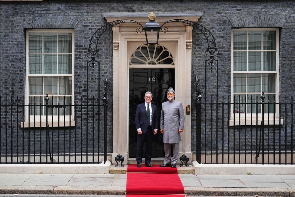 Prime Minister Sir Keir Starmer greeted the Sultan of Oman Haitham bin Tariq Al Said on the red carpet outside Number 10 (James Manning/PA)