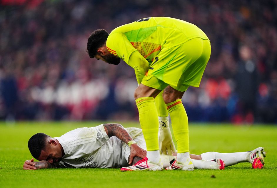 Arsenal’s Gabriel Jesus went down injured during the clash (Mike Egerton/PA)