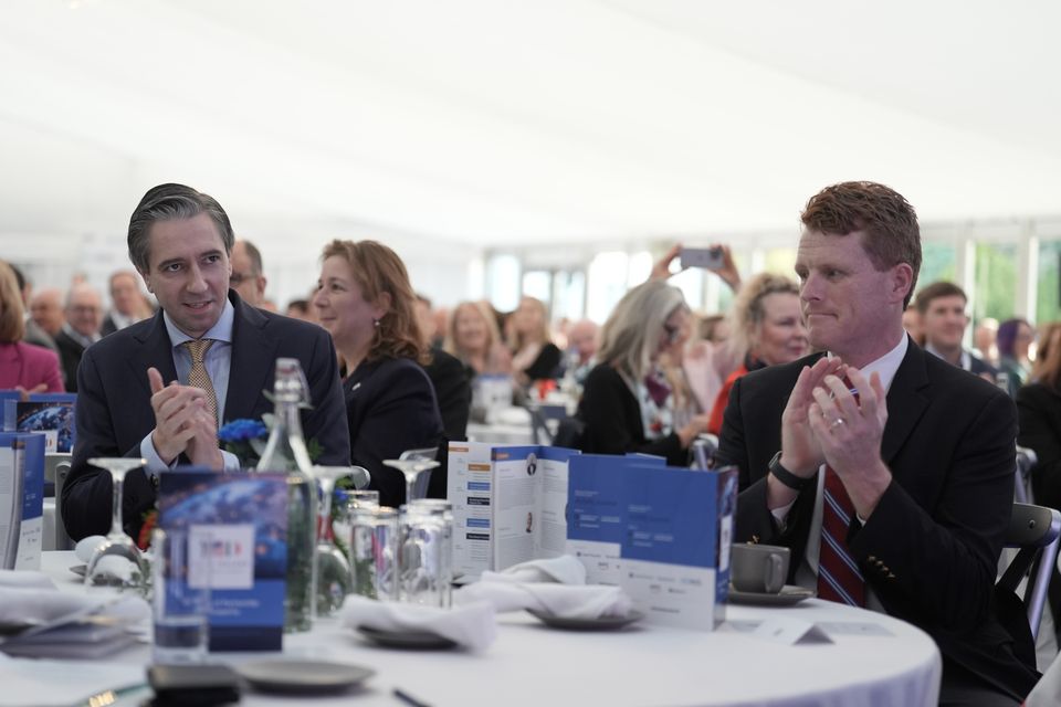 Taoiseach Simon Harris and Joseph Kennedy III, US Special Envoy to Northern Ireland for Economic Affairs during the US-Ireland Economic Summit at the US Ambassador’s Residence in Dublin (Brian Lawless/PA)