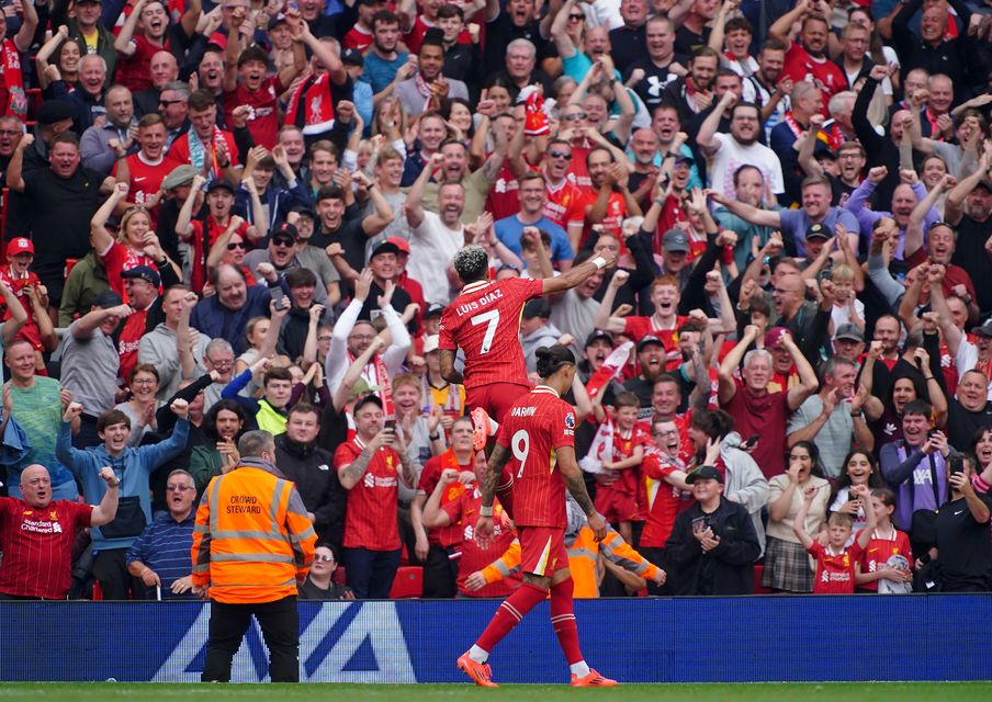 Luis Diaz scored twice for Liverpool (Peter Byrne/PA)