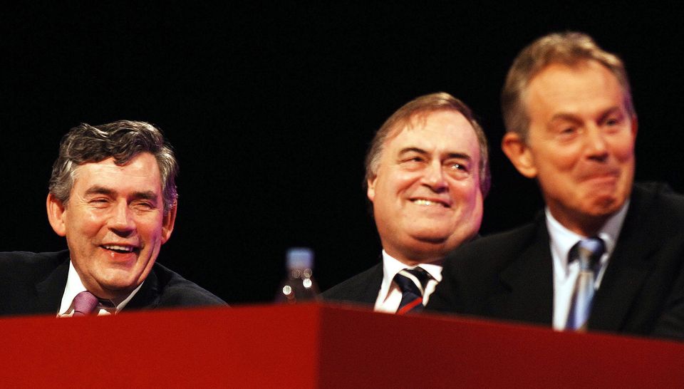 (Left to right): Then chancellor Gordon Brown, then deputy prime minister John Prescott and then prime minister Tony Blair on stage at the Labour Party conference (John Stillwell/PA)