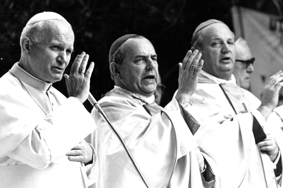 Bishop Casey pictured with Pope John Paul II and Cardinal O Fiach