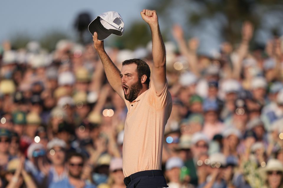 Scottie Scheffler celebrates his victory in the 88th Masters (Charlie Riedel/AP)