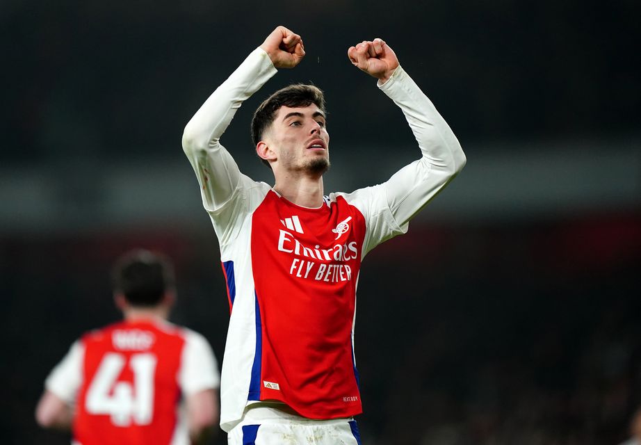 Kai Havertz celebrates scoring Arsenal’s side’s second goal (Zac Goodwin/PA)