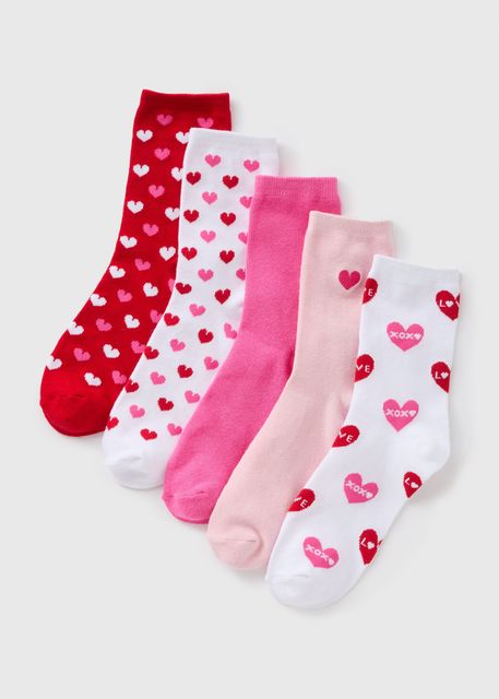 5 Pack Pink Heart Print Socks, £6, Matalan