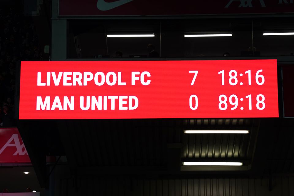 Manchester United have suffered heavy defeats on recent visits to Anfield, losing 7-0 in March 2023 (Peter Byrne/PA)