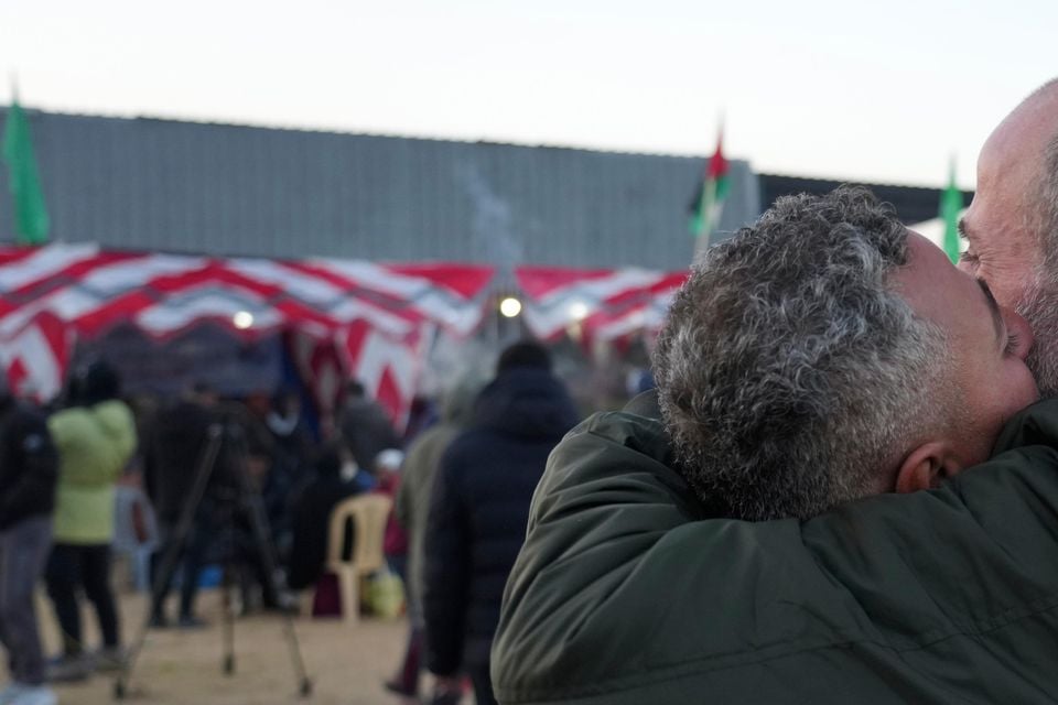 A freed Palestinian prisoner is welcomed on arrival to the Gaza Strip (Abdel Kareem Hana/AP)