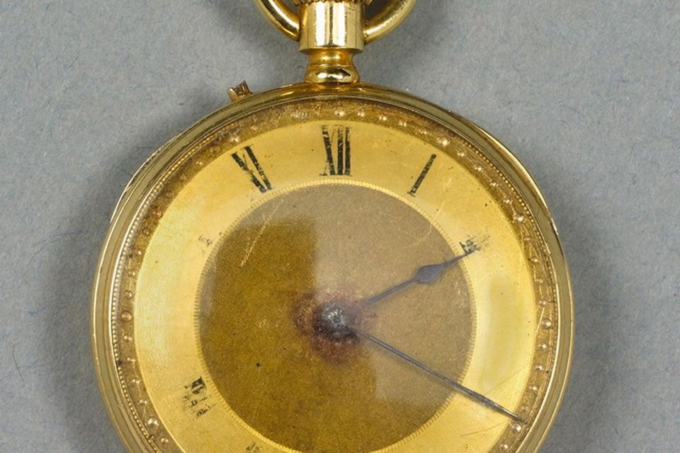 An 18-carat gold pocket watch which is among the rare artefacts connected to the Titanic to be sold by Bonhams and Butterfields in Massachusetts in the US on May 1. The watch, which was damaged when disaster struck mid-Atlantic, belonged to Nora Keane, an Irish immigrant, living in Harrisburg, Pennsylvania with her brothers and sisters.
