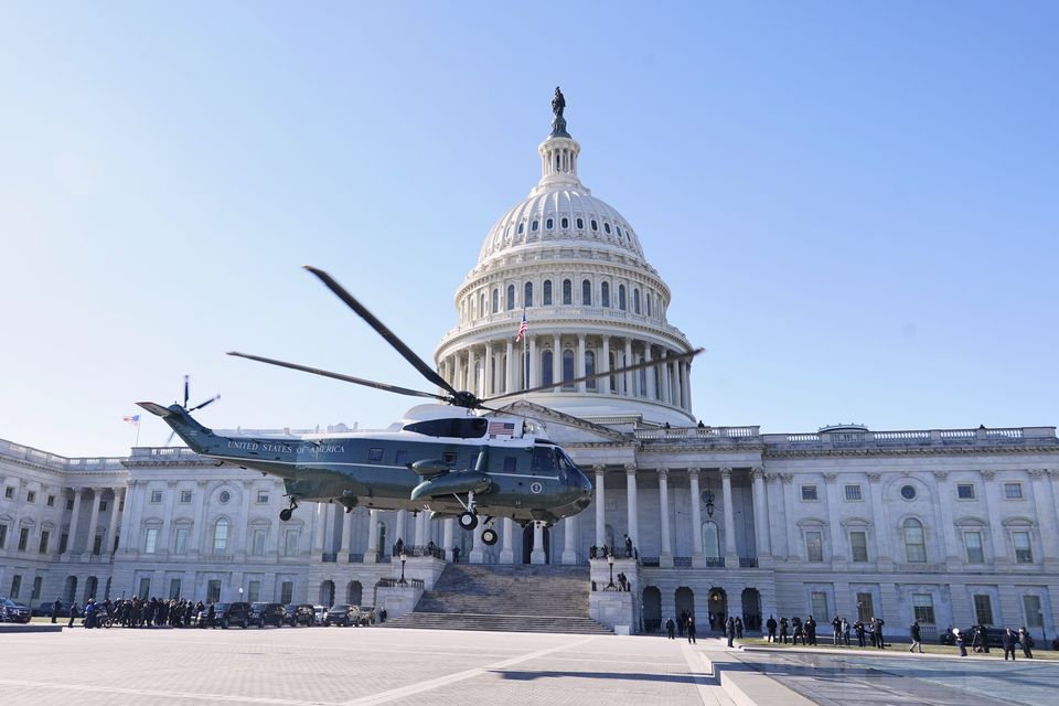 Former president Joe Biden departed on a helicopter (Chris Kleponis/Pool Photo via AP)