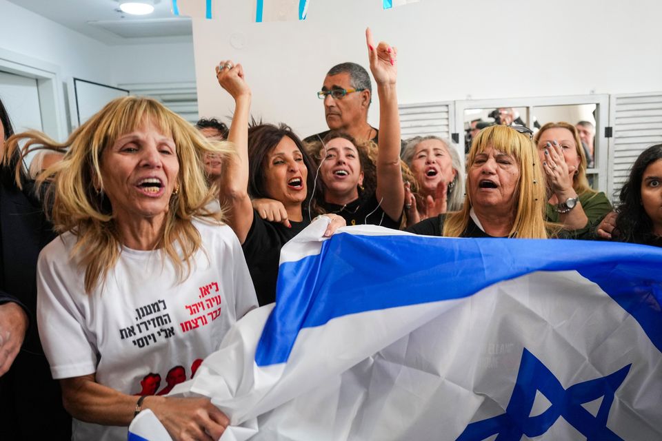 The family of Eli Sharabi watched the live broadcast of him being released (Ariel Schalit/AP)