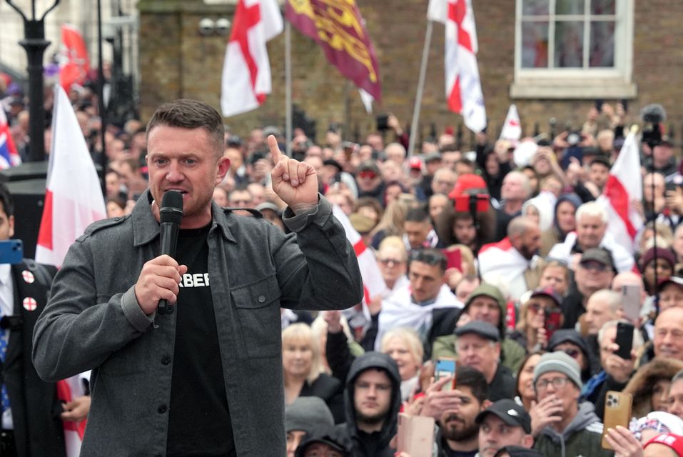 Disorder broke out at a rally at a St George’s Day Parade attended by Tommy Robinson (Jordan Pettitt/PA)