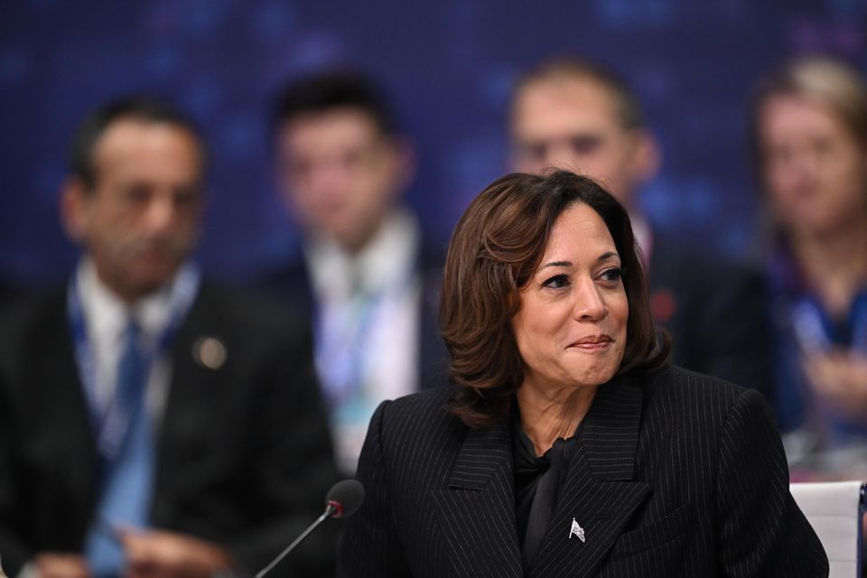 Kamala Harris attends the second day of the AI safety summit, the first global summit on the safe use of artificial intelligence, at Bletchley Park in November 2023 (Leon Neal/PA)