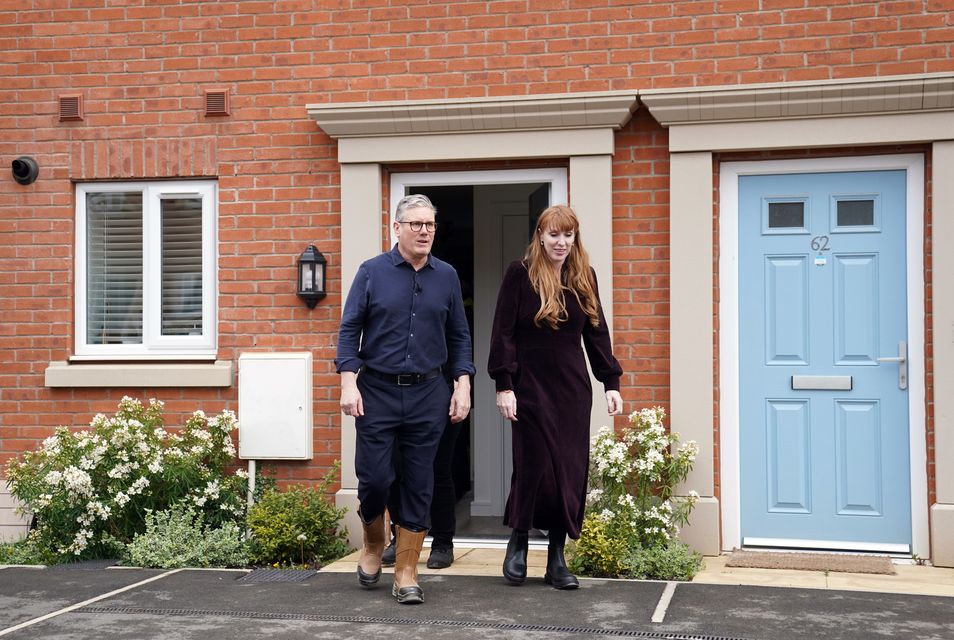 Labour leader Sir Keir Starmer and deputy leader Angela Rayner during a visit to a housing development in the Nightingale Quarter of Derby, to set out Labour’s five ‘golden rules’ for building on the green belt (Joe Giddens/PA)