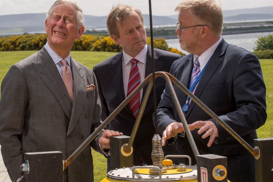 Taoiseach Enda Kenny (centre) with the Prince of Wales (left) at the Marine Institute in Galway, on day one of a four day visit to Ireland with the Duchess of Cornwall. PRESS ASSOCIATION Photo. Picture date: Tuesday May 19, 2015. See PA story ROYAL Ireland. Photo credit should read: Arthur Edwards/The Sun/PA Wire