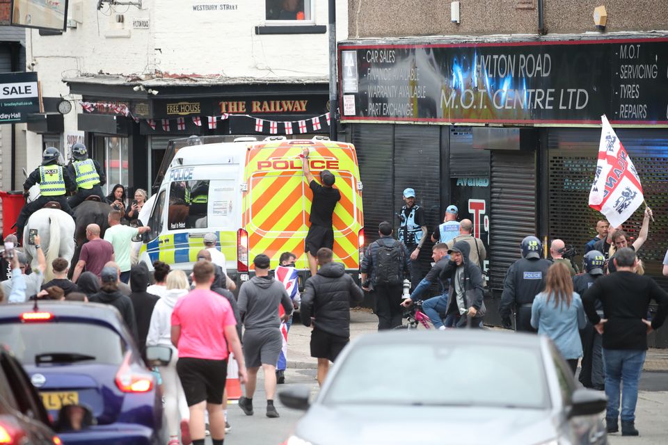 People protest in Sunderland city centre on August 2 (Scott Heppell/PA)